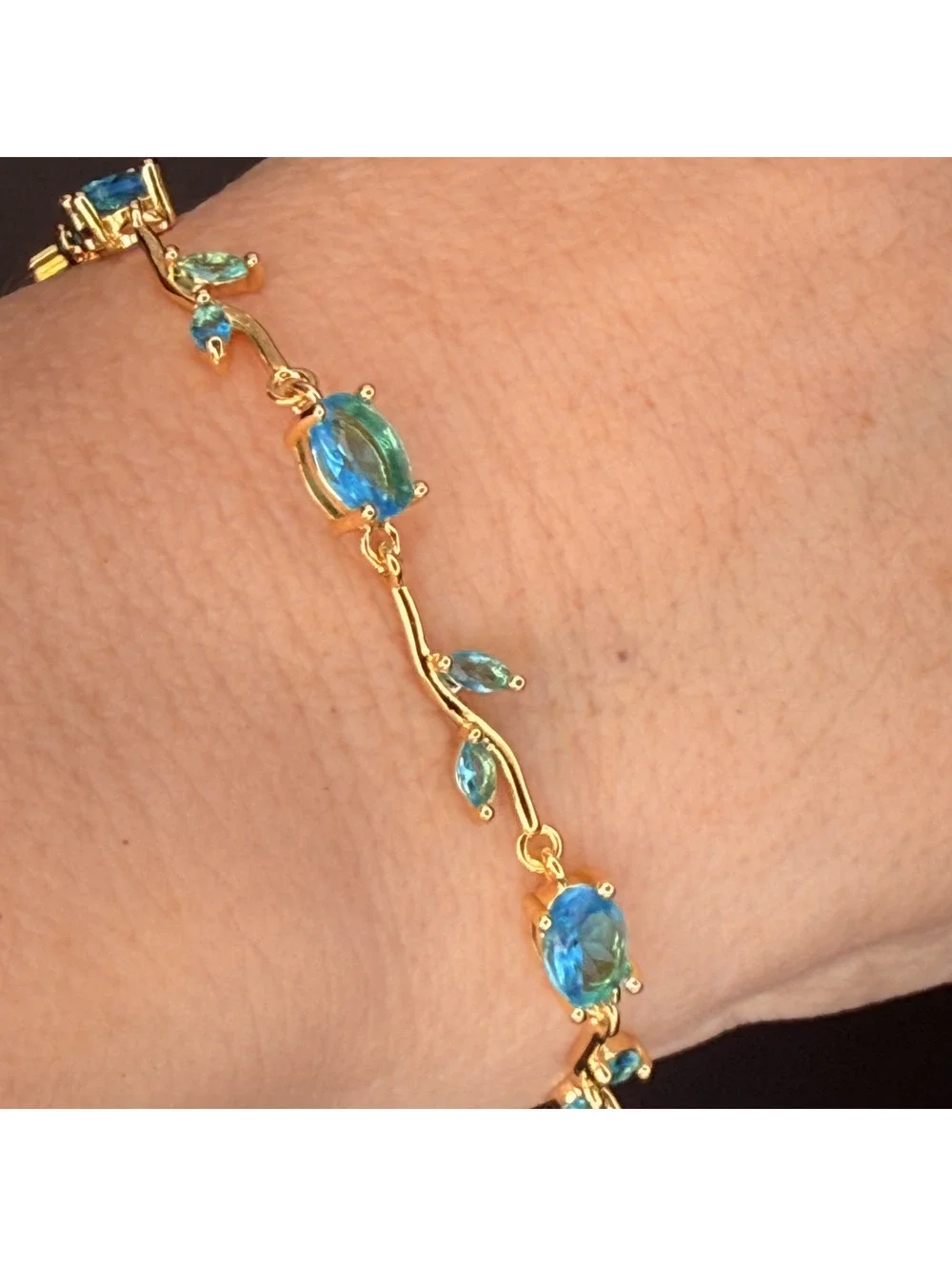 candy+clover aqua tulip vine gold tone bracelet
